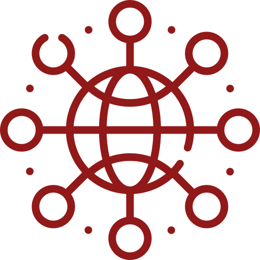 Red network icon with interconnected circles.