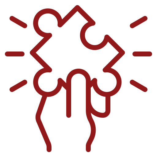 Hand holding a puzzle piece icon.