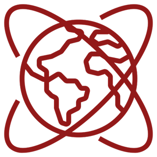 Studio-Project (30) Red atomic globe on black background.
